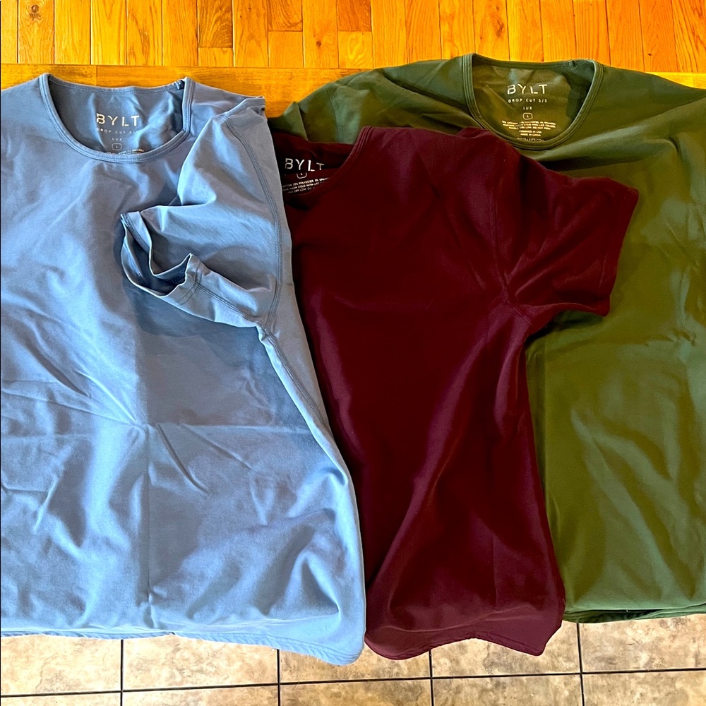 BYLT Basics Drop-Cut: Lux Crew Neck T-Shirts - Blue, Burgundy, and Green
